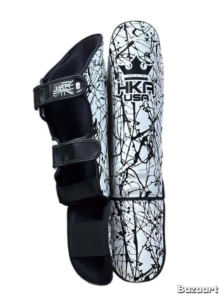MMA Shin Guards Premium Line- Hook n Loop White Splatter
