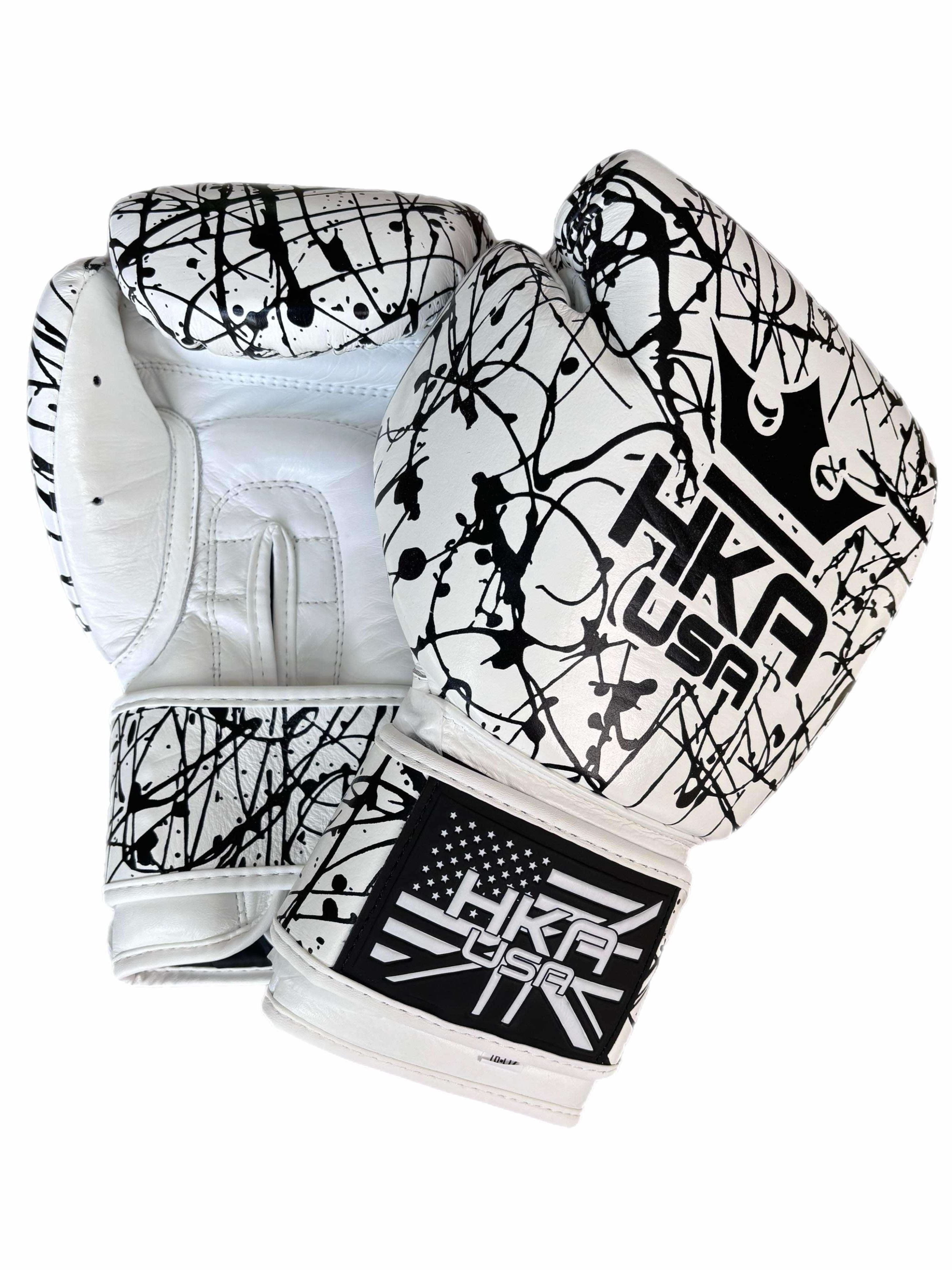 Premium Boxing Gloves White &amp; Black Splatter