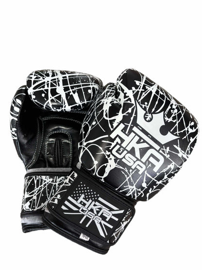 Premium Boxing Gloves Black and White Splatter