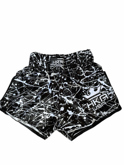 HKA Black &amp; White Paint Splatter Thai Shorts