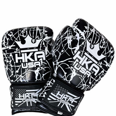 Premium Boxing Gloves Black and White Splatter