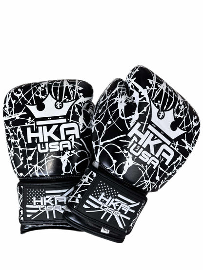 Premium Boxing Gloves Black and White Splatter