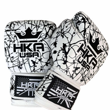 Premium Boxing Gloves White & Black Splatter