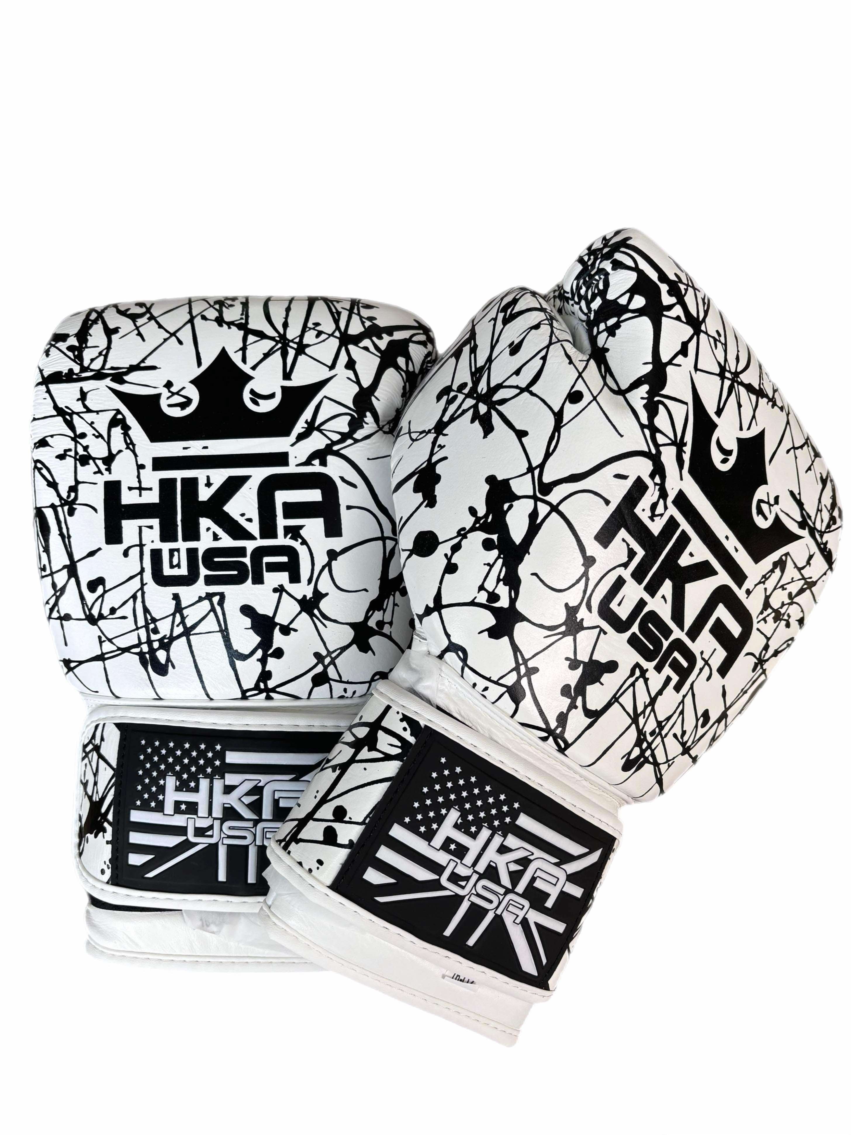 Premium Boxing Gloves White &amp; Black Splatter