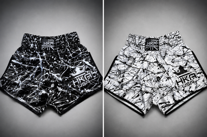 HKA Black &amp; White Paint Splatter Thai Shorts