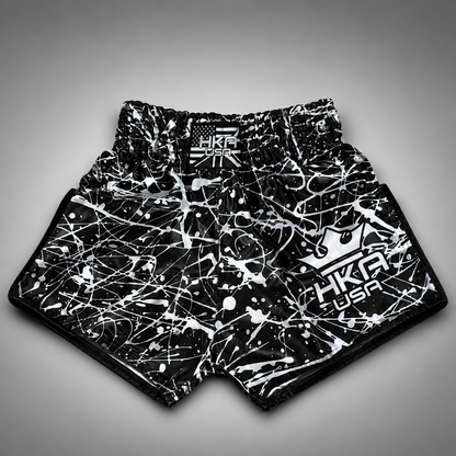 HKA Black &amp; White Paint Splatter Thai Shorts