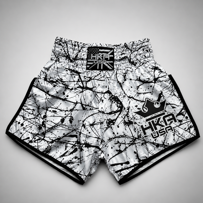 HKA White &amp; Black Paint Splatter Thai Shorts